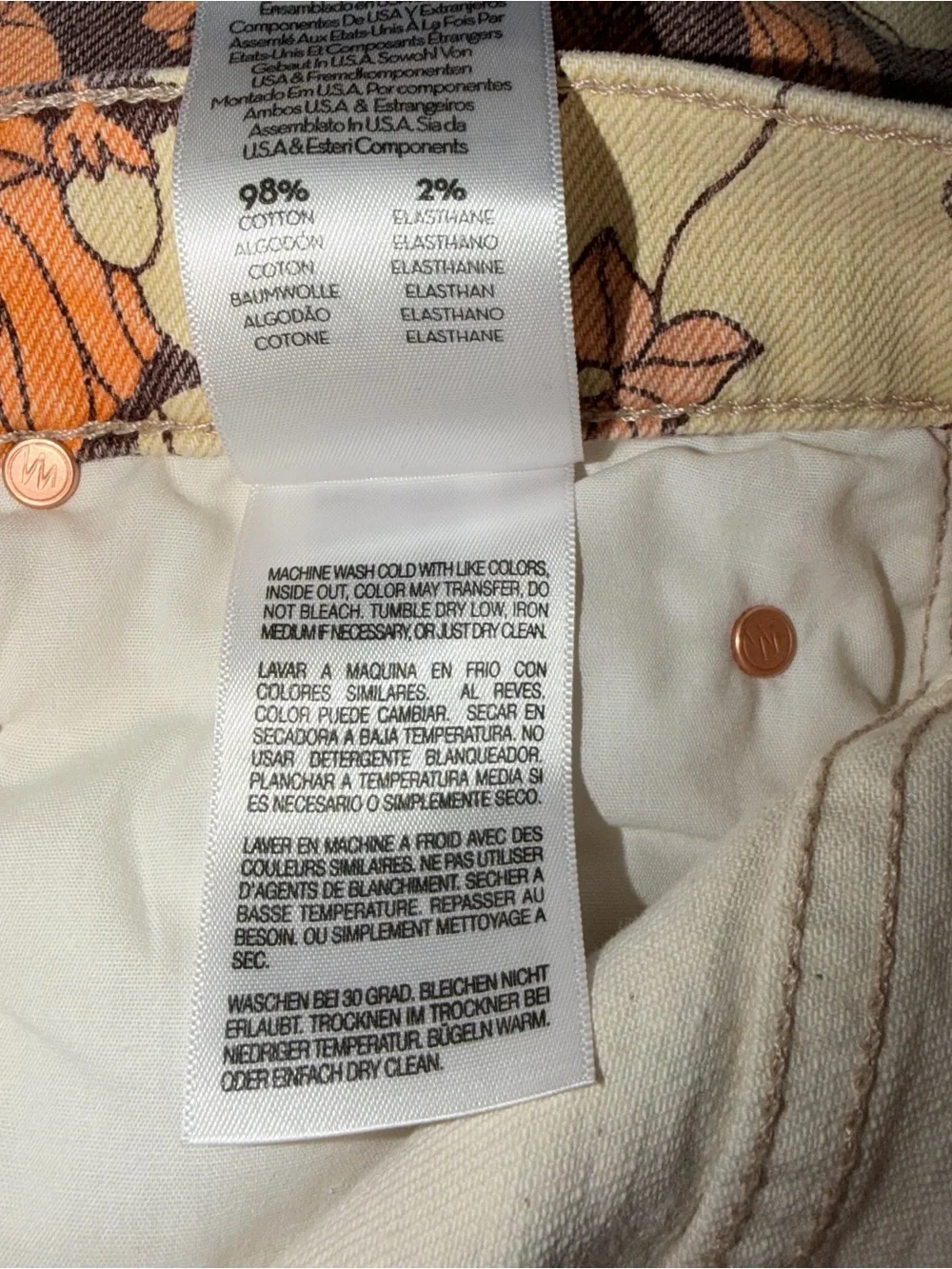 Mother Kick It Orange Blossom Jeans Size 27 High Rise Straight Floral Hippie - Picture 10 of 12